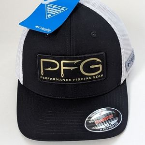 NWT PFG Hooks™ Mesh Ball Cap Black and Gold Hat L/XL and S/M